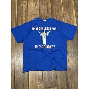 Vintage 90s Jesus T-Shirt Chicago Cubs Funny XL Blue MLB Baseball Double Sided